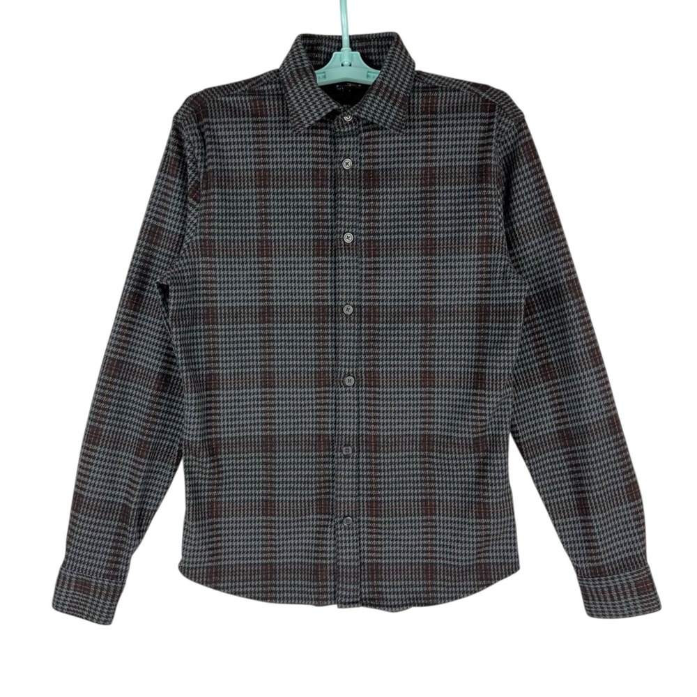 Express Men's Stretch Black Grey Plaid Button-Up Shirt Size XS Long Sleeve NWOT